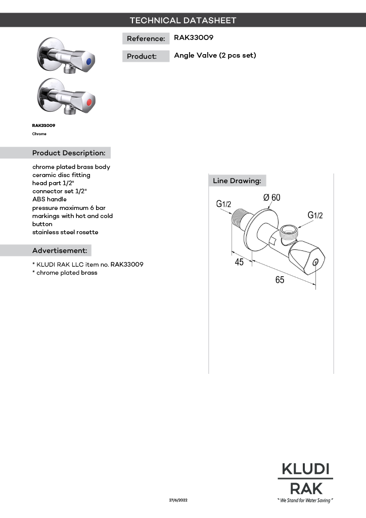 Kludi Rak Triangle  Angle Valve