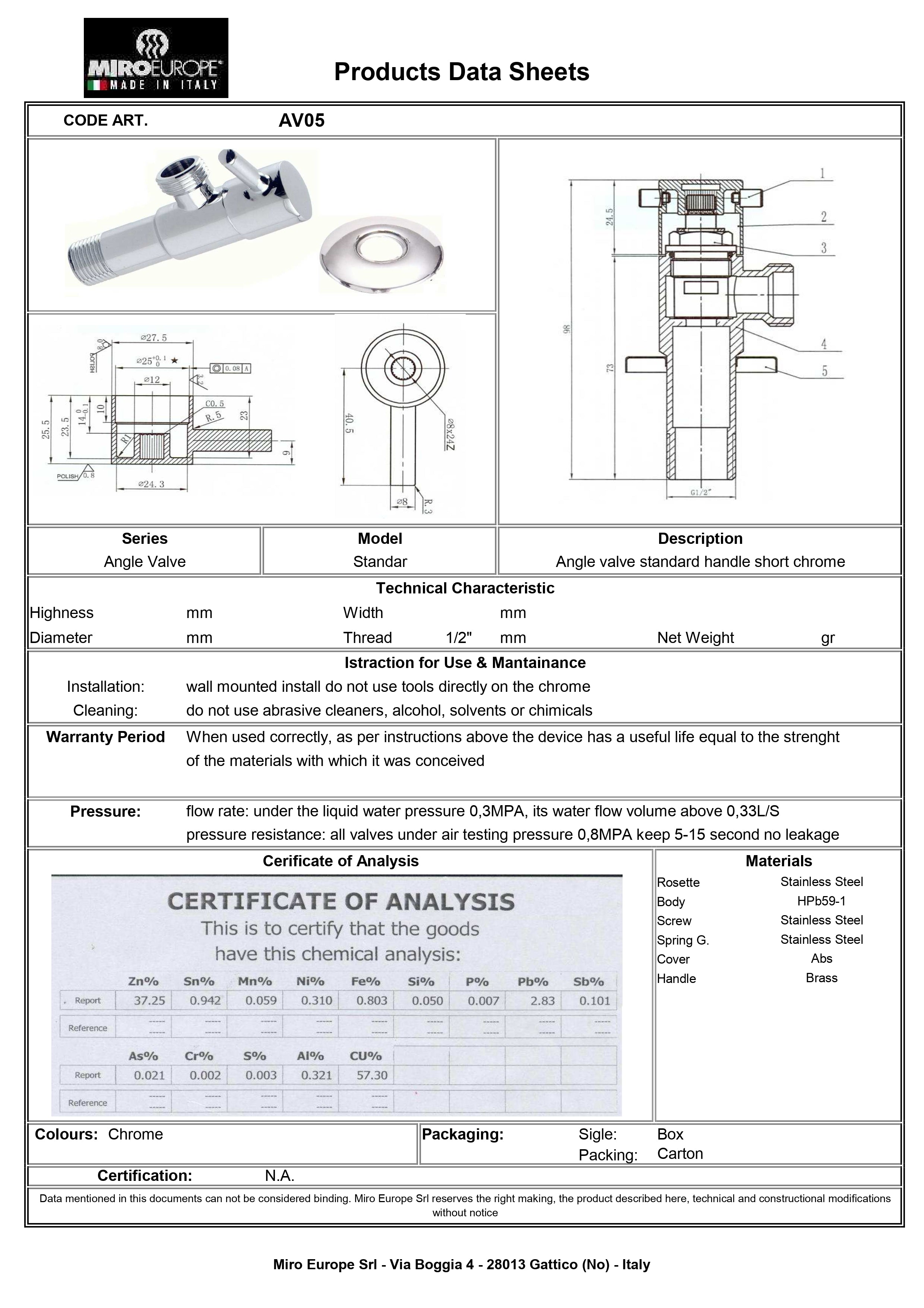 Miro Prime Angle Valve