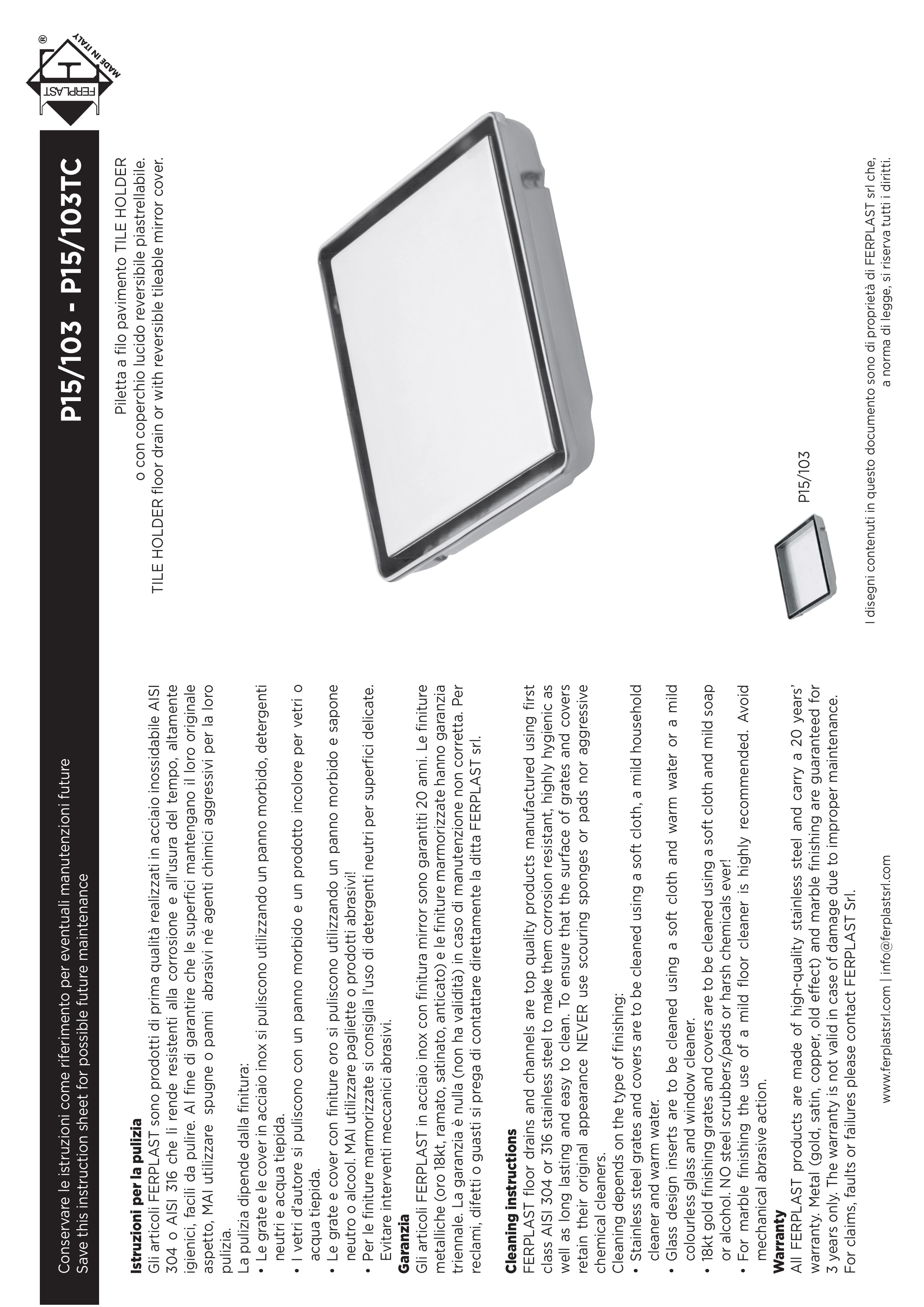 K&K  Floor Drain Tile Holder - Italian Made