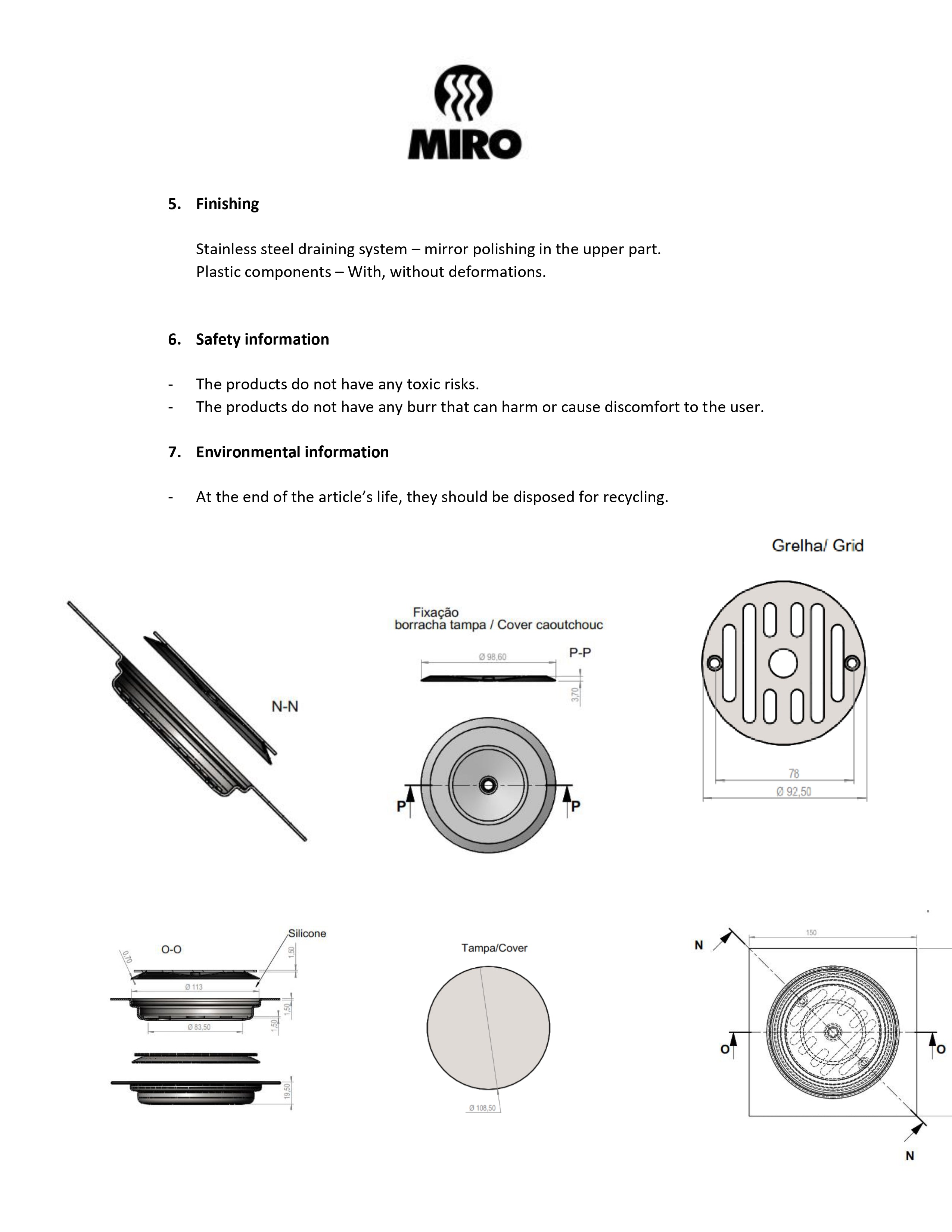 Miro Click Clack Floor Drain - Portuguese Made