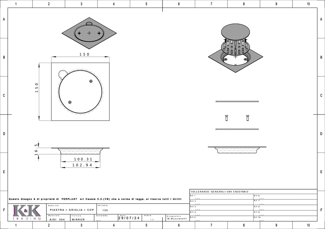 K&K Floor Drain - Italian Made