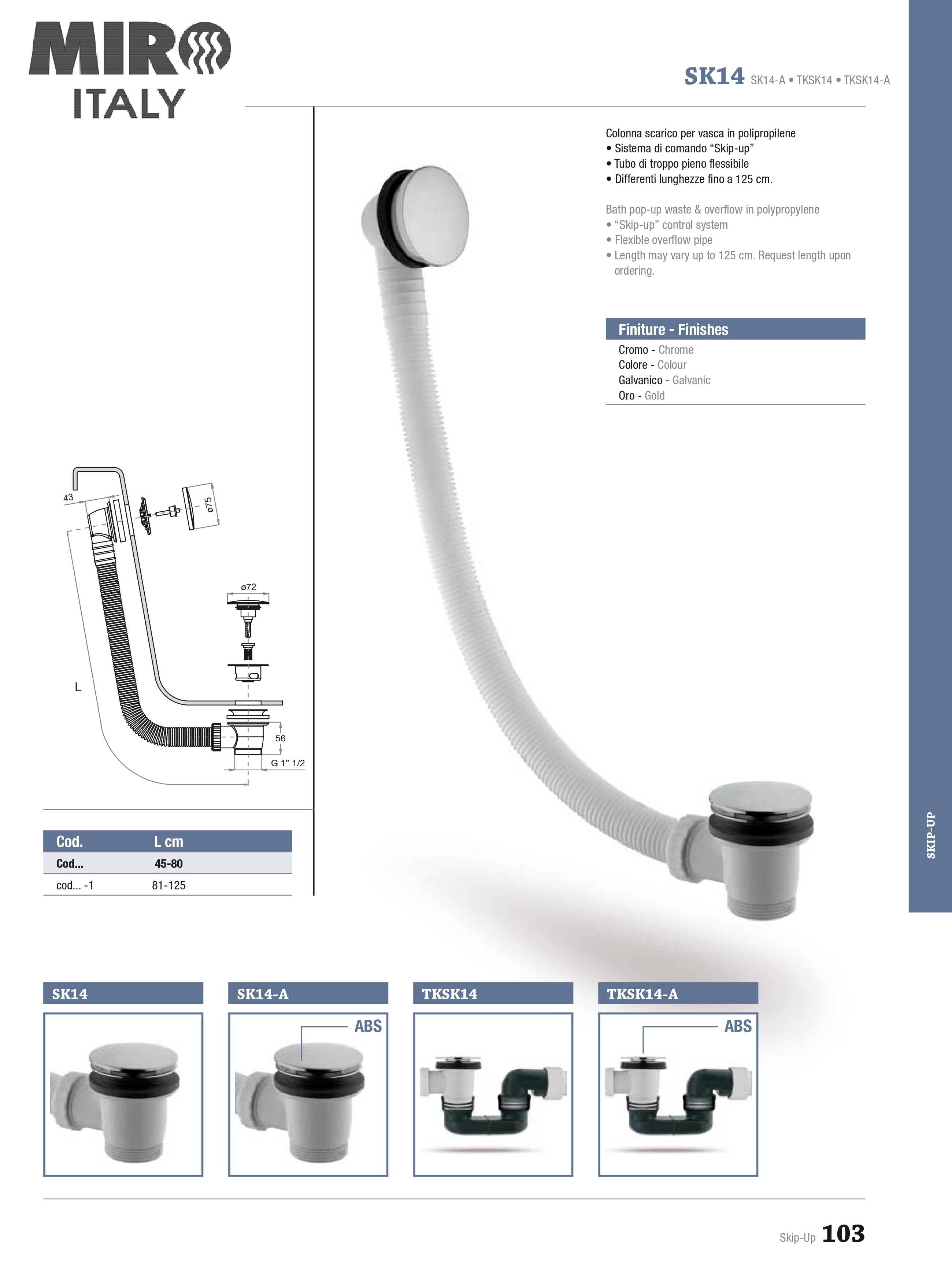 Bath pop-up waste - 125 cm
